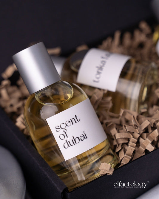 Scent of Dubai luxury fragrance elegantly placed in a postal gift box, showcasing premium packaging and attention to detail.